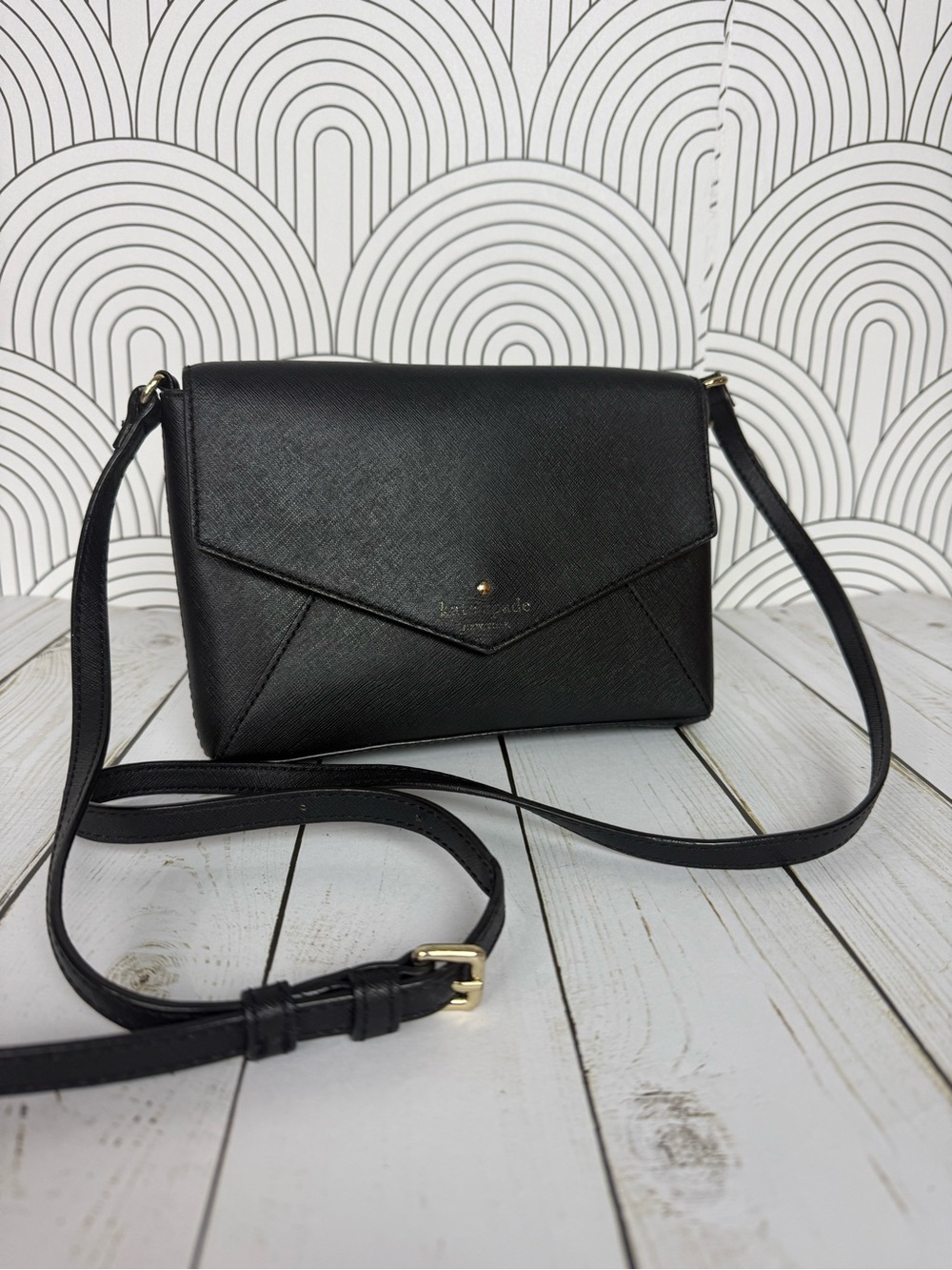 kate spade Black Saffiano Leather Crossbody Envelope Bag